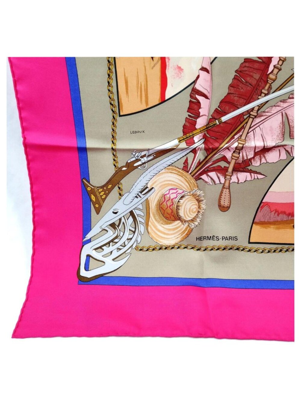 Authentic Hermès Chasses Exotiques Carré 90 Silk Scarf Pink Multicolor - Picture 8 of 10